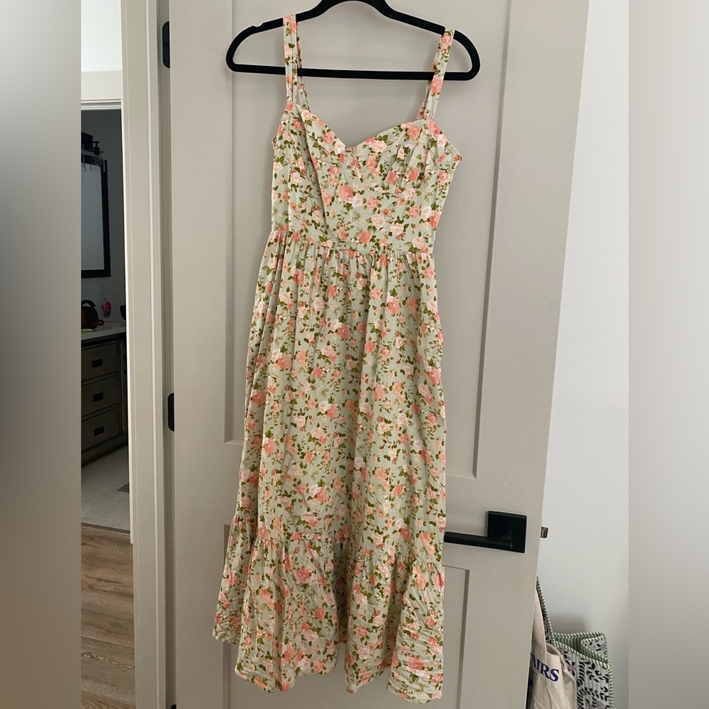 Lovely Day Green and Pink Floral Dress